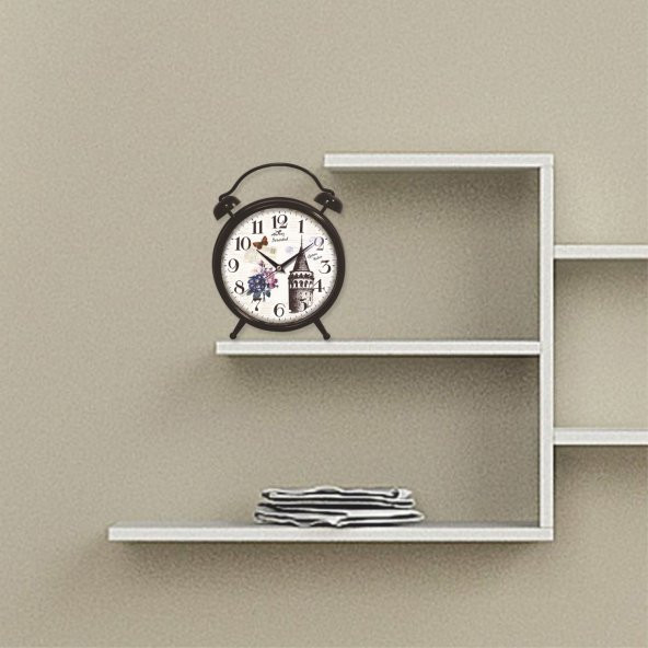 Nostaljik Galata İstanbul Manzaralı Ayaklı Masa ve Duvar Saati - Resim 2