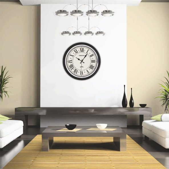 46 cm Siyah Çerçeve Romen Rakamlı Okul İşyeri Ofis Duvar Saati - 2