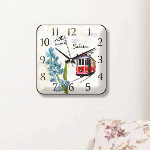 Taksim Tramvay Tranvay Tramway ve Sümbül Bombe Camlı Duvar Saati - Resim 3
