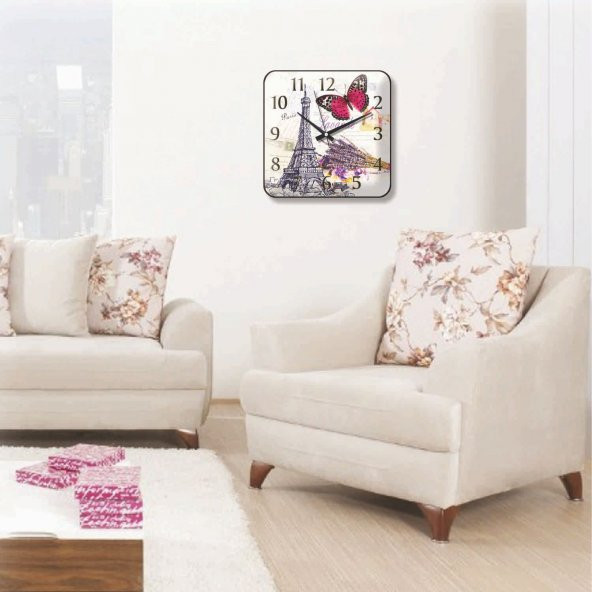Paris Ve Lavanta Buketi Ofis İşyeri Okul Mutfak Ev Duvar Saati - 2