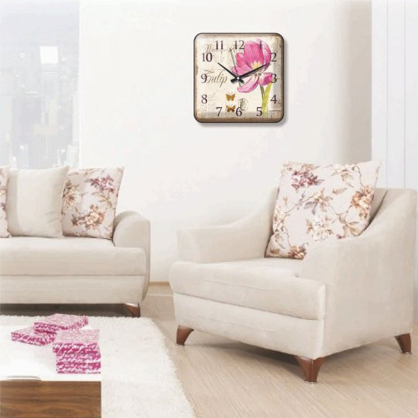 Lale Resimli Ev İşyeri Mutfak Okul Duvar Saati - 2