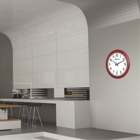 Bordo Ahşap Görünümlü Okunaklı Ev Ofis İşyeri Derslik Duvar Saati - 2