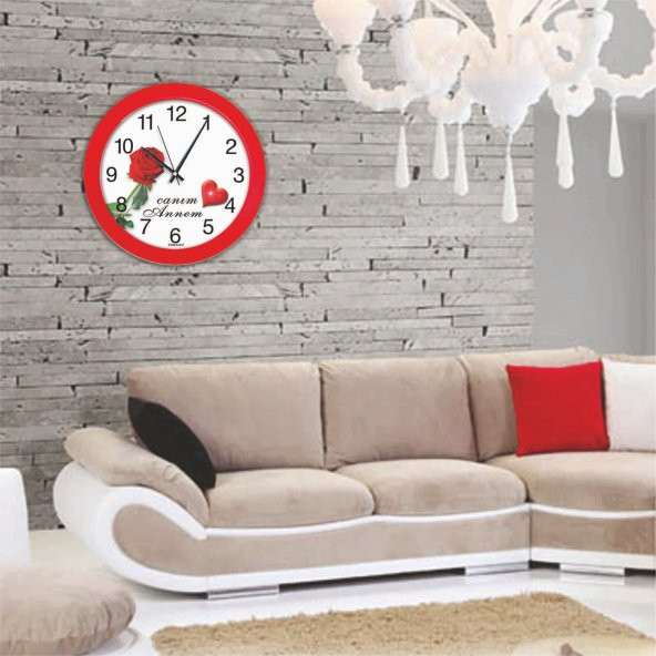 Kırmızı Çerçeve Canım Annem Duvar Saati 30 cm - 2