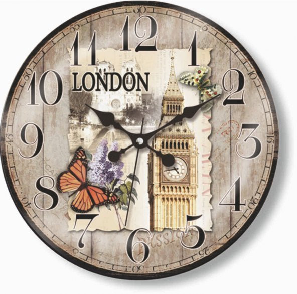 London Desenli Okunaklı Ev İşyeri Ofis Bombe Camlı Duvar Saati