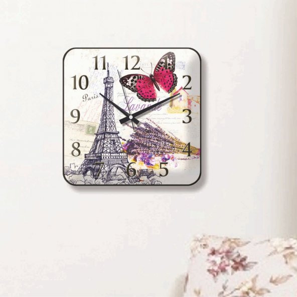 Paris Ve Lavanta Buketi Ofis İşyeri Okul Mutfak Ev Duvar Saati - 3