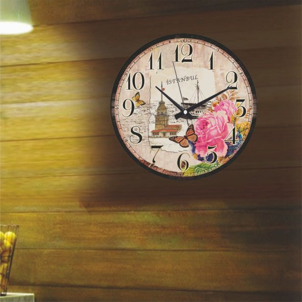 Kız Kulesi Çiçekli Okunaklı Ev Ofis İşyeriBombe Camlı Duvar Saati - 3