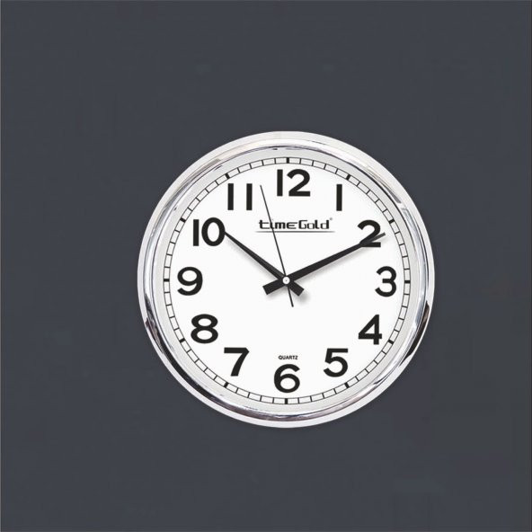 Kromaj Metalik Görünümlü Ofis İşyeri Otel Ev Duvar Saati