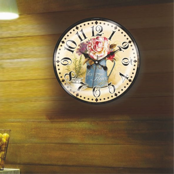 Saksıda Çiçekler Retro Ev Ofis Salon Bombe Camlı Duvar Saati - Resim 3