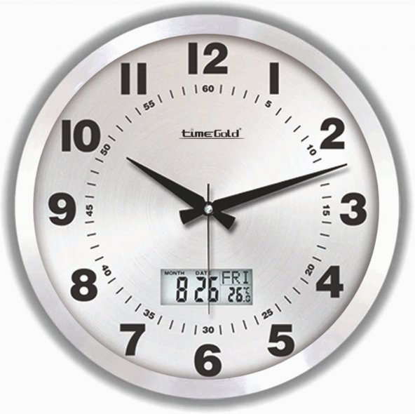 Satine Alüminyum Gümüş Zemin Ev Ofis İşyeri Sınıf Duvar Saati - Resim 2