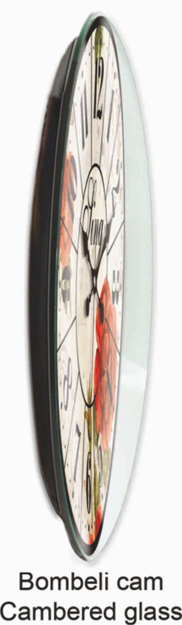 Saksıda Çiçekler Retro Ev Ofis Salon Bombe Camlı Duvar Saati - Resim 4