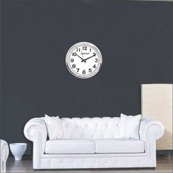 Kromaj Metalik Görünümlü Ofis İşyeri Otel Ev Duvar Saati - 2