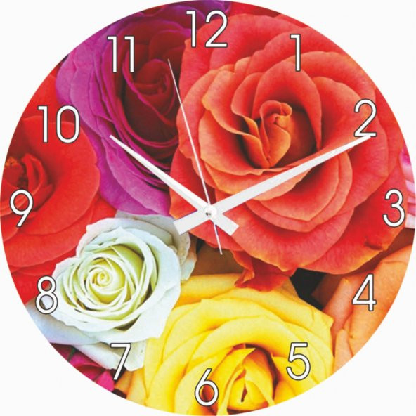 Renkli Güller Ev Ofis İşyeri Mutfak Okul Duvar Saati - 2
