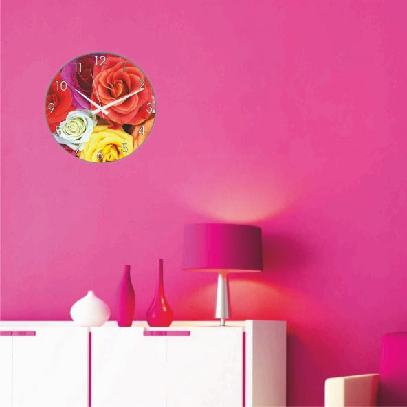 Renkli Güller Ev Ofis İşyeri Mutfak Okul Duvar Saati - 3
