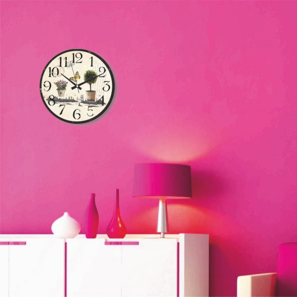 İstanbul Silüetinde Çiçekler Ofis Mutfak Oturma Odası Duvar Saati - Resim 3