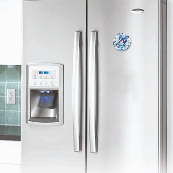 Mavili Kelebekli Buzdolabı Mıknatıslı ve Duvara Asılabilen Saat - Resim 2