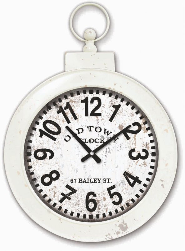 Dev Açık Renk Tasarım Beyaz Metal Köstekli Duvar Saati 61x81cm