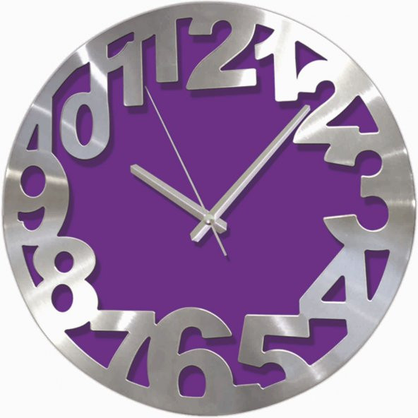 Mor Alüminyum Kalın Kadran Büyük Şık Okunaklı Duvar Saati