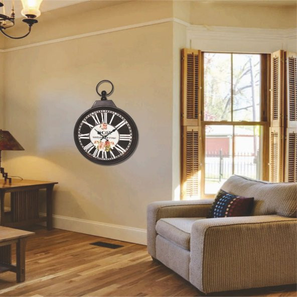 Metal Siyah Flowers Köstek Karşılama Otel Odası Duvar Saati - Resim 2