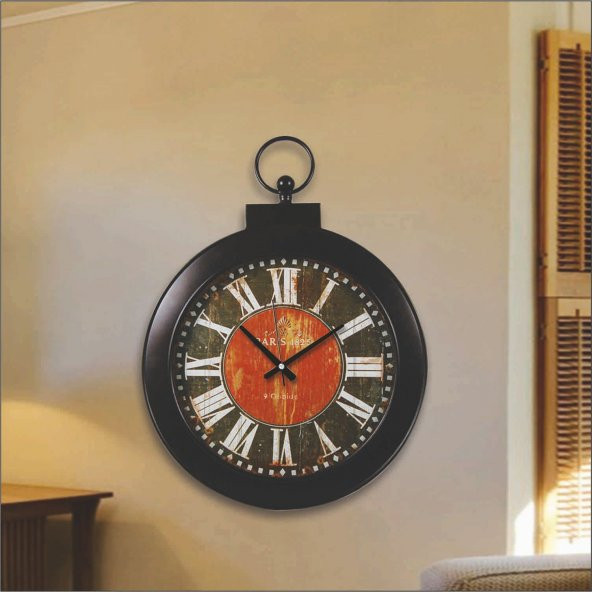 Dev Metal Köstekli Koyu Renk Tasarım Duvar Saati 61cmx81cm - Resim 2