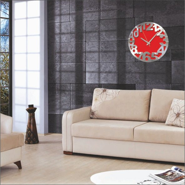 Kırmızı Alüminyum Kalın Kadran Time Duvar Saati - Resim 2