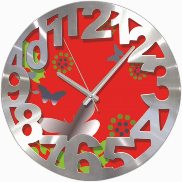 Kelebek Desenli Alüminyum Kalın Kadran Duvar Saati