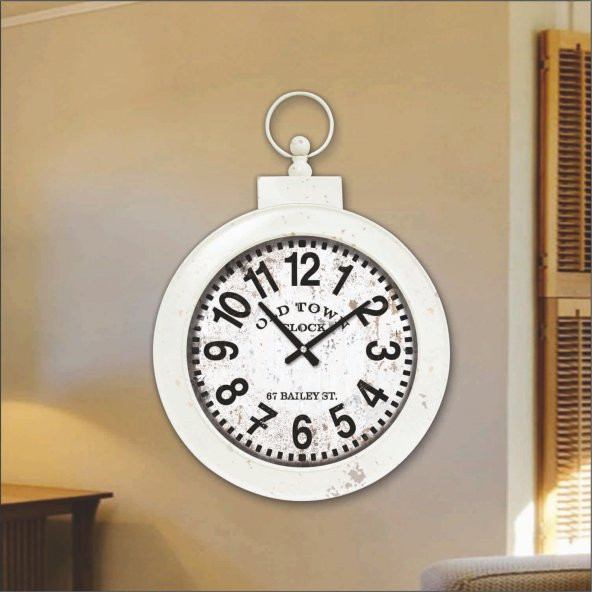 Dev Açık Renk Tasarım Beyaz Metal Köstekli Duvar Saati 61x81cm - 3