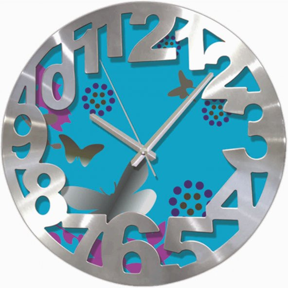 Kelebek Desenli Alüminyum Kalın Kadran Duvar Saati ürün görseli 1