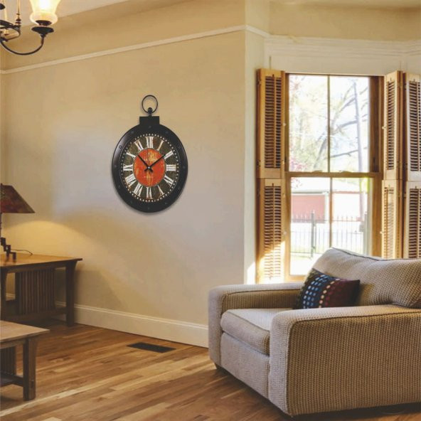 Dev Metal Köstekli Koyu Renk Tasarım Duvar Saati 61cmx81cm - Resim 3