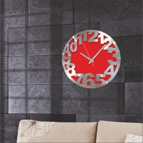 Kırmızı Alüminyum Kalın Kadran Time Duvar Saati - Resim 3
