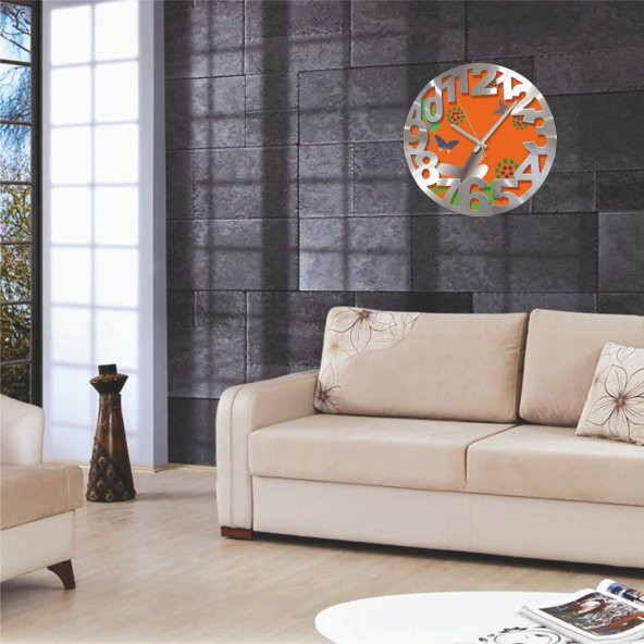 Kelebek Desenli Alüminyum Kalın Kadran Duvar Saati - 2