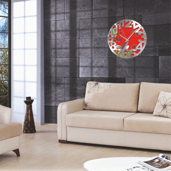 Kelebek Desenli Alüminyum Kalın Kadran Duvar Saati - 2