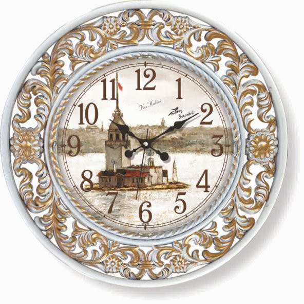 Kız Kulesi Manzaralı İşlemeli Çerçeve Otel Odası Ofis Duvar Saati