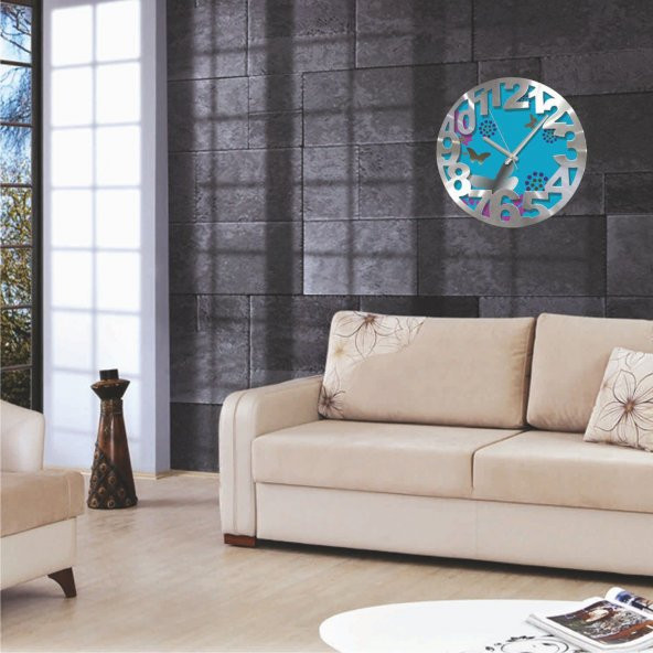 Kelebek Desenli Alüminyum Kalın Kadran Duvar Saati - Resim 2