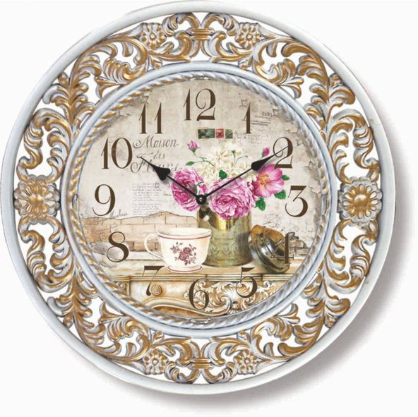 Retro Vintage Resepsiyon Otel Odası İşlemeli Çerçeve Duvar Saati ürün görseli 1