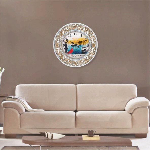 Manzaralı İşlemeli Çerçeve Okul Ofis İşyeri Duvar Saati - 2