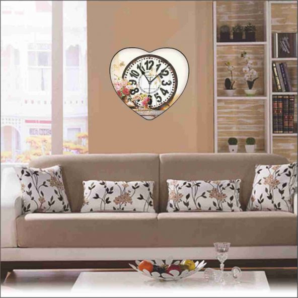 Retro Oturma Odası Salon Mutfak Okul İşyeri Kalp Duvar Saati - 2