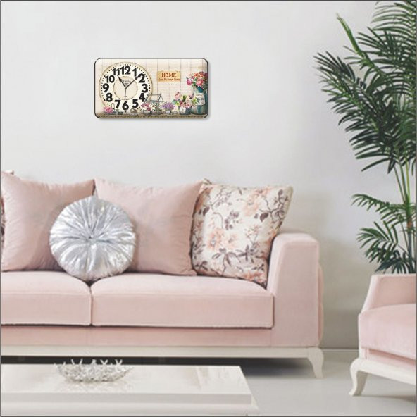 Renkli Çiçekler Oturma Odası Salon Mutfak Duvar Saati - Resim 2