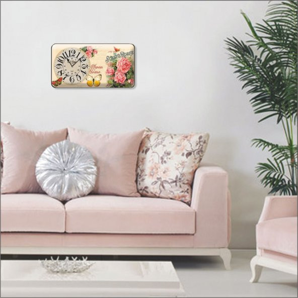 Pembe Güller Bombe Camlı Salon Mutfak Oturma Odası Duvar Saati - Resim 2