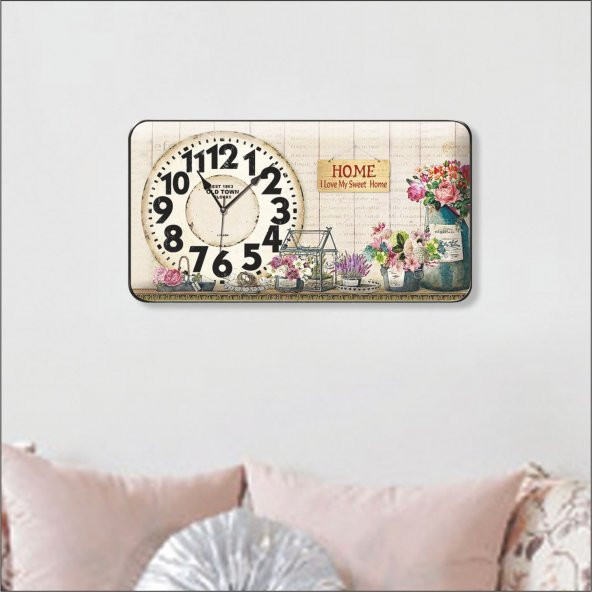 Renkli Çiçekler Oturma Odası Salon Mutfak Duvar Saati - Resim 3