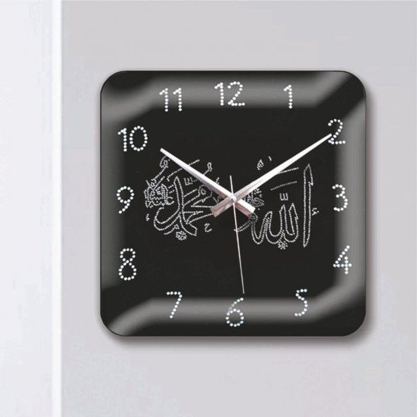 Bombe Camlı Taş İşlemeli Allah Muhammed Lafslı Hediyelik Saat - Resim 3