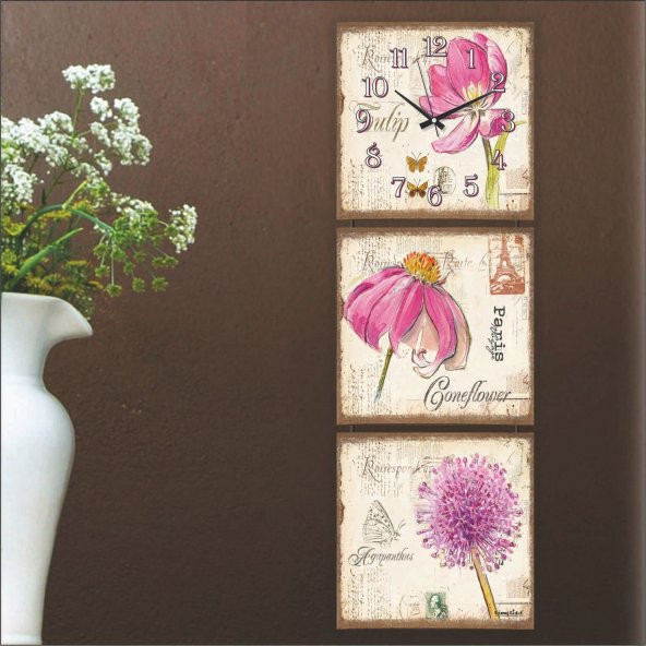 Mdf Lale Desenli Tablo Duvar Saati - Resim 3