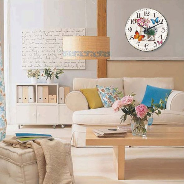 Çiçek ve Kelebekler Duvar Saati - Resim 2