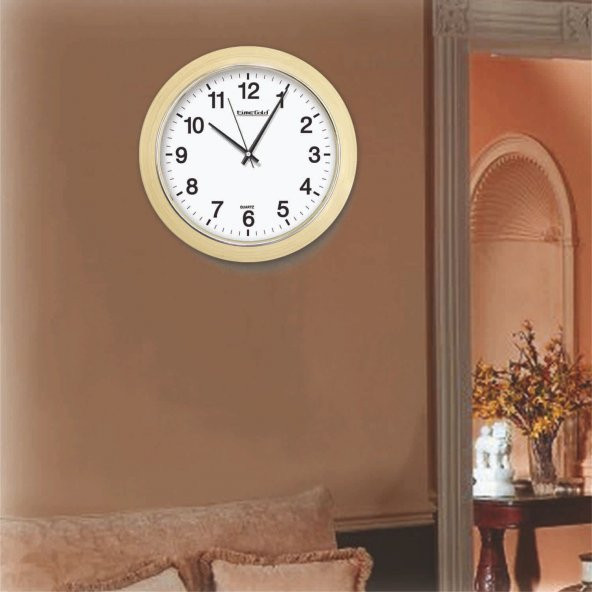 30 cm Krem Beyaz Ahşap Görünümlü Bombe Camlı Duvar Saati - Resim 2