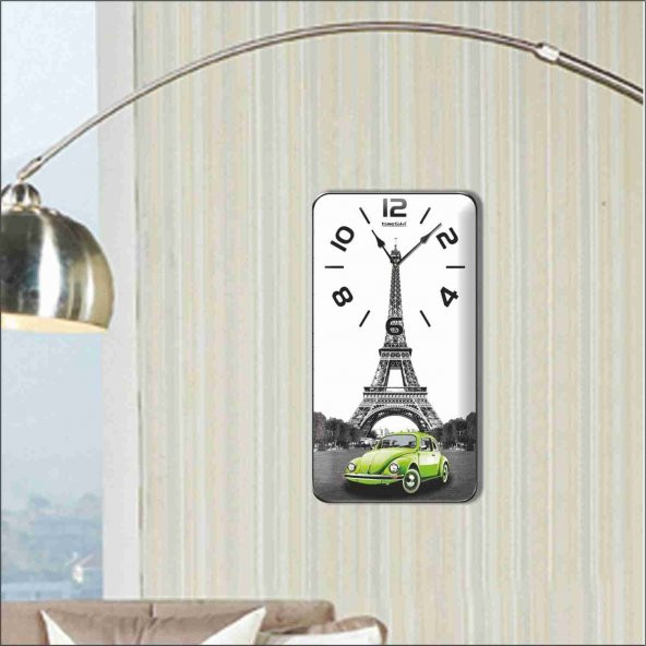 Paris Eyfel Kulesi Manzaralı Yeşil Vosvoslu Dikey Duvar Saati - 3