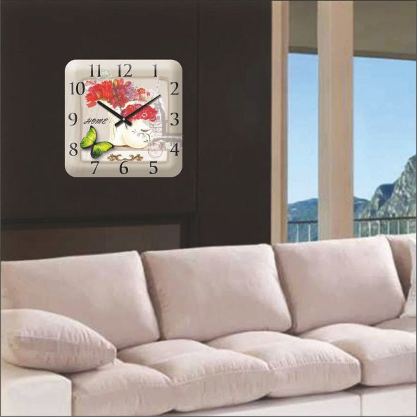 Kız Kulesi Silüetinde Çiçekler Duvar Saati - Resim 2