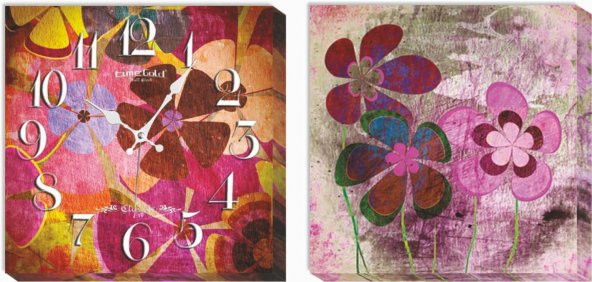 Renkli Çiçekler Kanvas Tablo Duvar Saati
