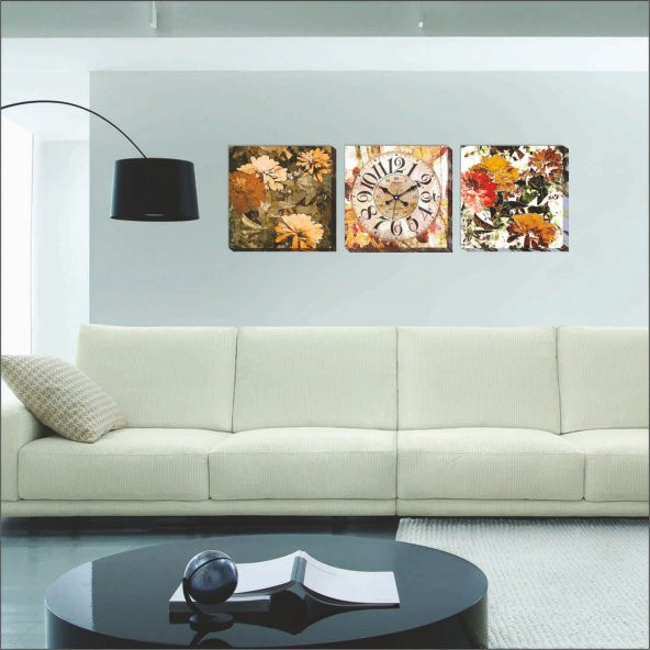 Sonbahar Çiçekleri Kanvas Tablo Saat - 2
