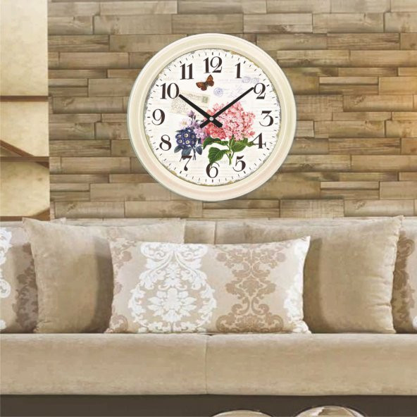 60cm Ortanca Desenli Büyük Okunaklı Rakam Huzur evi Hastane Saati - Resim 2