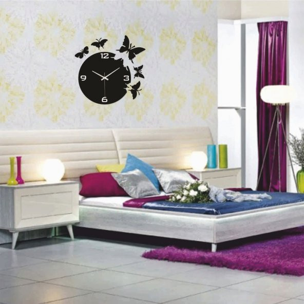 Siyah Kelebekler Duvar Saati - Resim 2