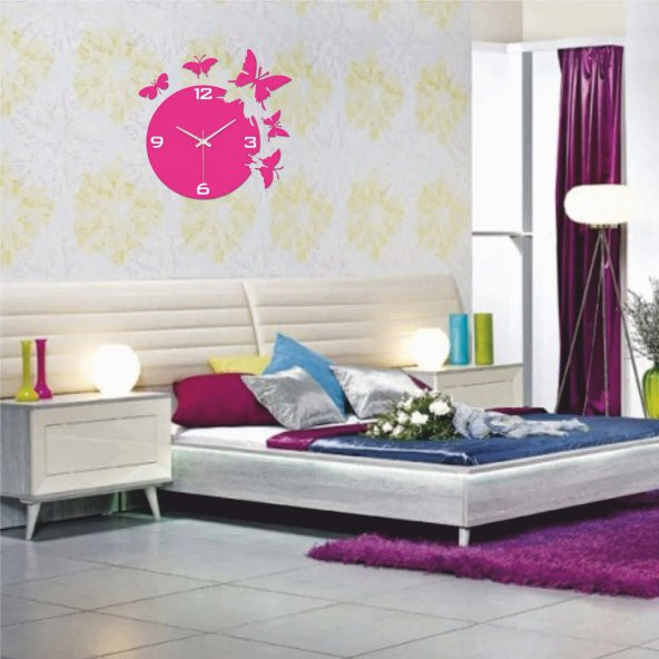 Pembe Kelebekler Duvar Saati - 2